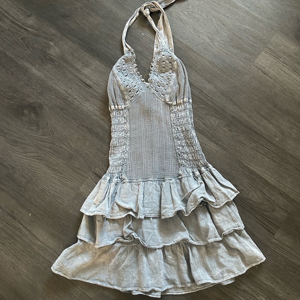 Elegant Gray Halter Mini Dress